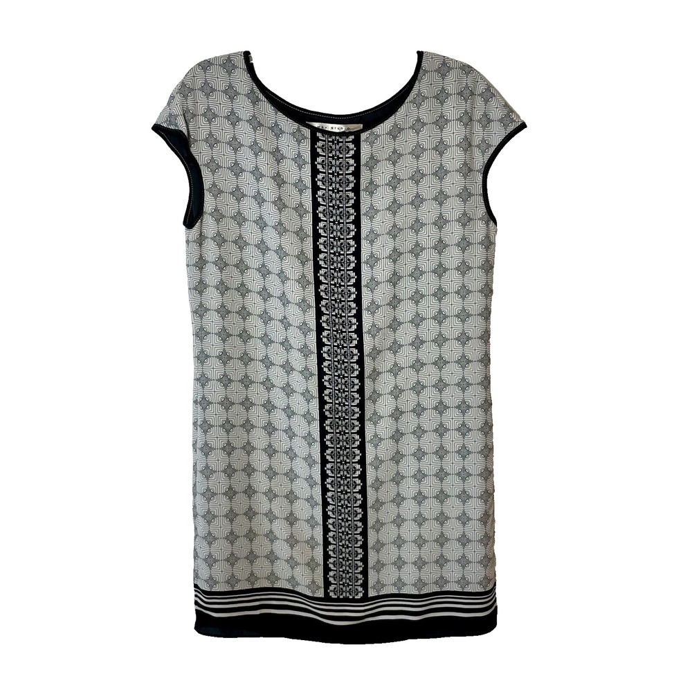 Max Studio Shift Mini Dress Womens S Black Short Cap Sleeve Geometric Lined
